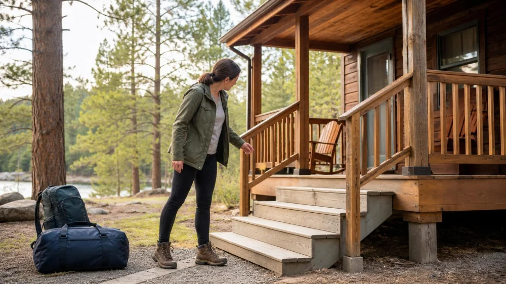 Camping Cabin Porch and Steps: Check Before Carrying Gear