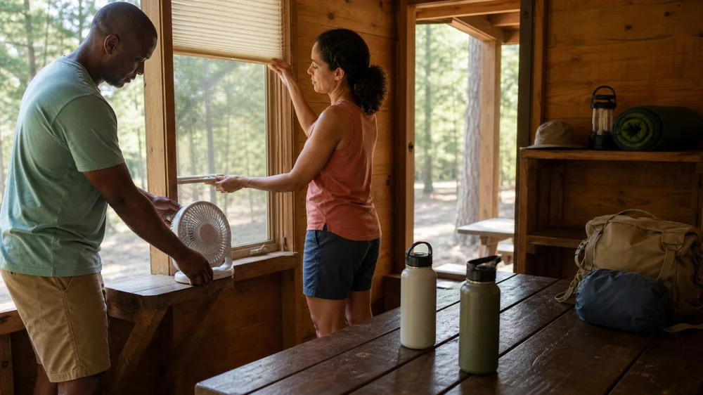 Camping Cabin Hot-Weather Plan: Ventilation, Water, and Sleep