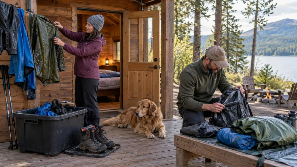 Camping Cabin Wet-Gear Routine: Separate, Dry, and Recheck