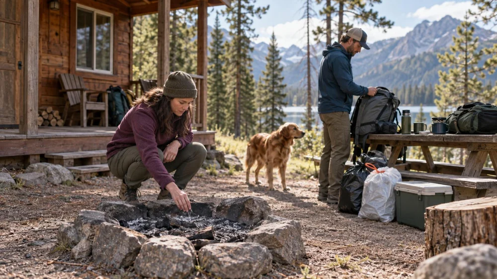 Camping Cabin Departure Check: Fire, Waste, Gear, and Route