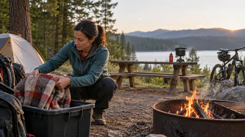Cabin Cooking Fire Response: Blanket, Escape, and Emergency Call