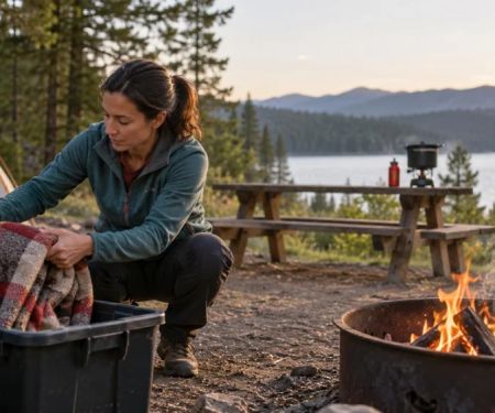 Cabin Cooking Fire Response: Blanket, Escape, and Emergency Call