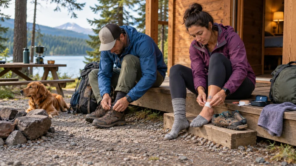 Camping Cabin Foot Care Plan: Socks, Hot Spots, and Drying